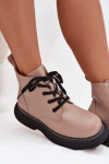 Zateplené dámské kotníkové boty na platformě s šněrováním tmavě béžové Harmine 40