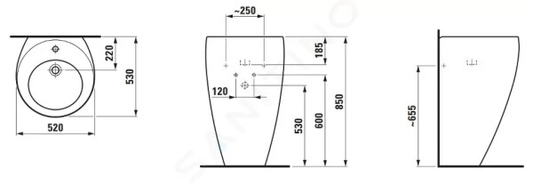 Laufen - Il Bagno Alessi Volně stojící umyvadlo 52x85x53 cm, otvor pro baterii, LCC, matná bílá H8119714001041