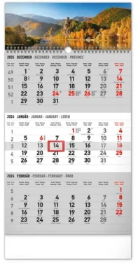 NOTIQUE Nástenný kalendár 3-mesačný Krajina sivý – so slovenskými menami 2026 / 29.5 x 43 cm (PGN-35763-SK-L)