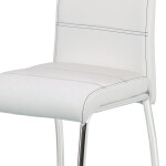 Jídelní židle, potah bílá ekokůže, černé prošití, kovová čtyřnohá chromovaná pod