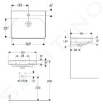 GEBERIT - Smyle Square Umyvadlo 600x480 mm, bez přepadu, otvor pro baterii, bílá 501.732.00.1