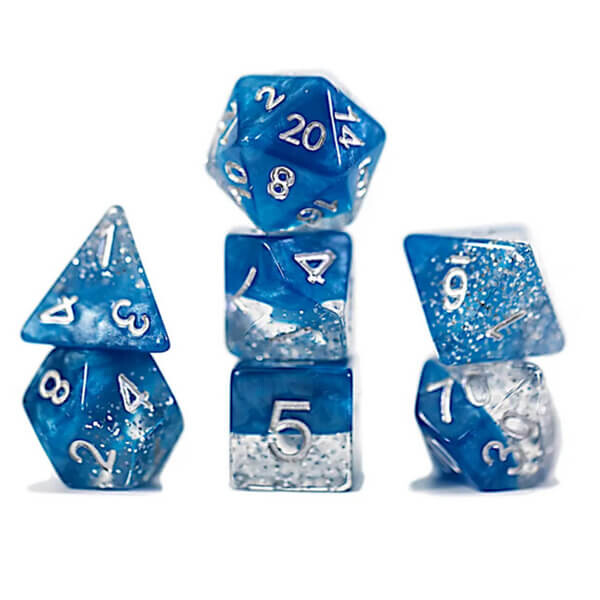 Sada kostek Gate Keeper Games Halfsies Dice - Glitter Blue 7-Dice Set