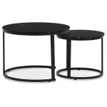 Set 2 ks stolků, MDF deska, dekor černý mramor, kovová podnož, černý lak