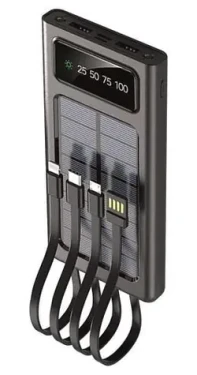 2GO Solar 797371 černá / Powerbanka / 10 000 mAh / solární dobíjení / LED svítilna / hliníkové tělo (797371)