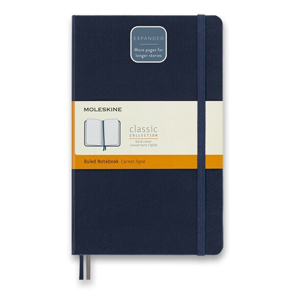 Zápisník Moleskine Expanded - tvrdé desky, L, linkovaný - modrý