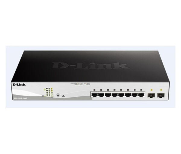 D-Link DGS-1210-10MP 10-port Gigabit Smart+ PoE Switch, 8x GbE PoE+, 2x SFP, PoE 130W, fanless EDF_385514