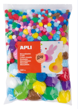 APLI POM - POM kuličky, Jumbo pack, 500 ks, mix velikostí a barev