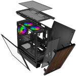 EVOLVEO Panthera, skříň mATX, 3x ARGB ventilátor 120mm, dřevěný přední panel + skleněná bočnice