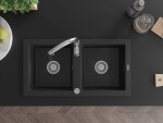 MEXEN/S - Mario granitový dřez 2-bowly včetně baterie Savita, černá/stříbrná metalik 6504-73-672601-00