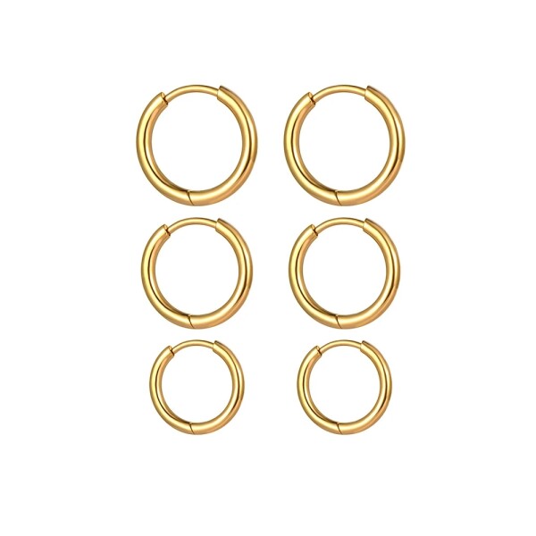 Souprava tří ocelových náušnic Melissa Gold - kruhy, Zlatá
