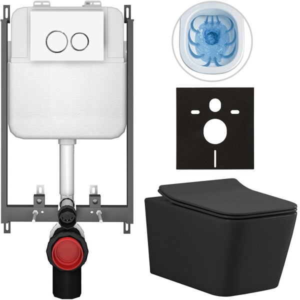 CERANO - Kompletní WC set Basic/Forte - černá matná - WC tlačítko Dualo/Bílá - pro zazdění - 51x36 CER-8050BD86376