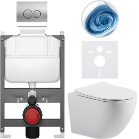 CERANO - Kompletní WC set Basic/Cesso - bílá lesklá - WC tlačítko Dualo/Stříbrná - ovládání shora - předstěnová instalace - 49x36 CER-8050BD85980