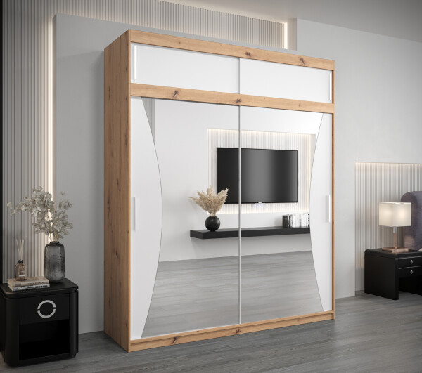 Šatní skříň Abi Mo s nástavcem Barva korpusu: Dub artisan, Rozměry: 200 cm, Dveře: Bílá