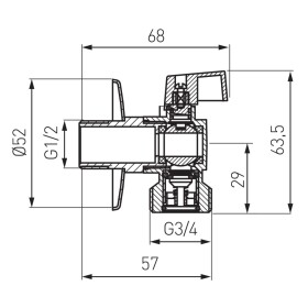 NOVASERVIS - Pračkový rohový ventil se zpětnou klapkou 1/2"x3/4" CF3027
