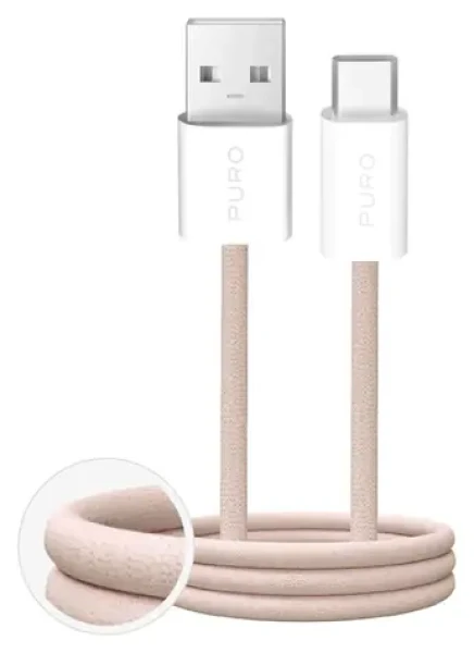 Puro Fabrik béžová / Datový kabel / USB-A - USB-C / 1,5 m / 10 W / opletený