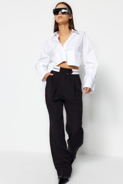 Trendyol černé kalhoty se širokými nohavicemi detailem tkaného pasu