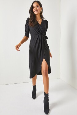 Olalook Dámské černé dvouřadé sukně zabalené šaty páskem