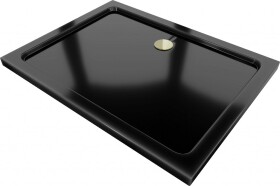 MEXEN/S - Flat sprchová vanička obdélníková slim 100 x 70, černá + zlatý sifon 40707010G