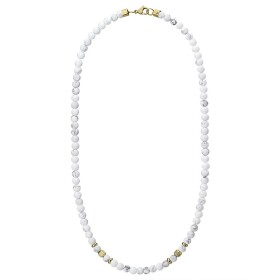 Pánský korálkový náhrdelník Angelo Gold - 6 mm přírodní bílý howlit, Bílá/čirá 55 cm