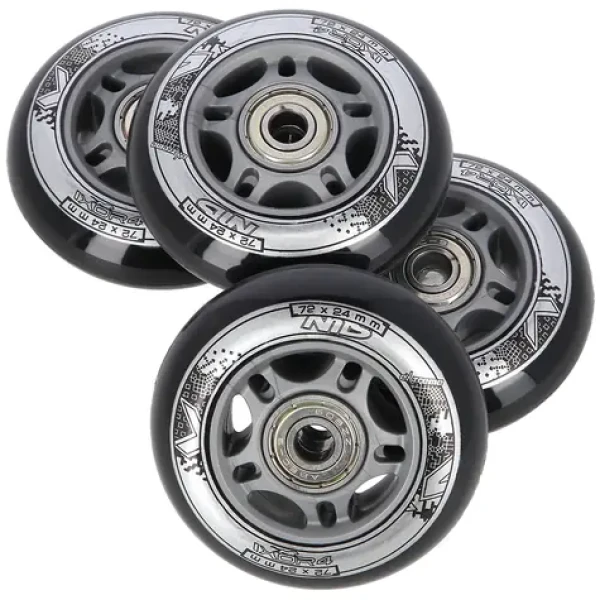 NILS Extreme Sestava černých PU koleček 72x24 + ložiska ABEC9 (5907695557251)