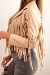 Dámská bunda z eko kůže s třásněmi v boho stylu světlá camelová UNI