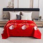 DumDekorace Červený prošívaný vánoční přehoz se sněhuláky - stylová zimní dekorace na postel Šířka: 170 cm | Délka: 210 cm