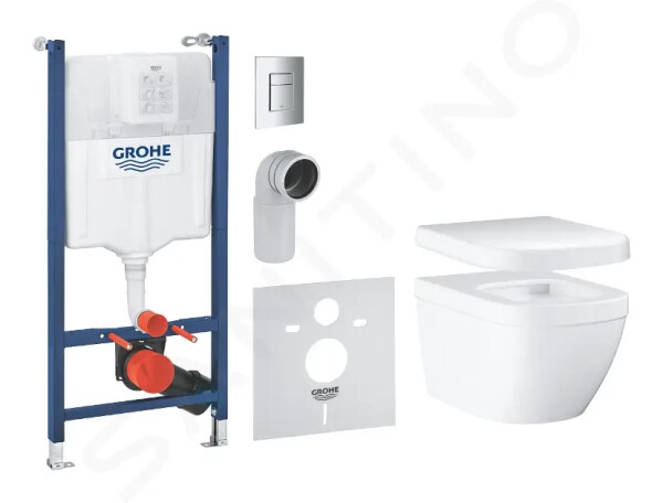 GROHE - Solido Set předstěnové instalace s příslušenstvím, klozetu Euro Ceramic a sedátka softclose, tlačítko Skate Cosmopolitan, chrom 39891000