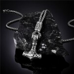 Pánský náhrdelník Thórovo kladivo - MJOLNIR, Stříbrná 60 cm Náhodná