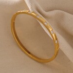 Pevný bangles náramek se zirkony, chirurgická ocel, Zlatá