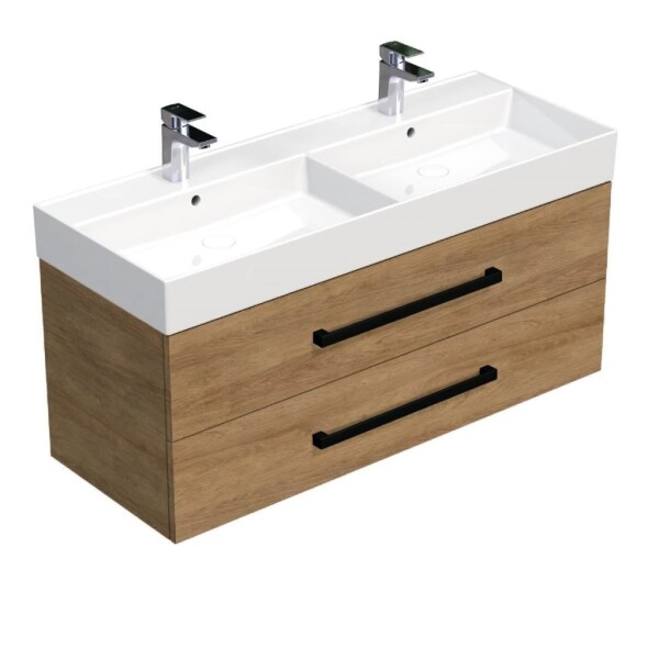 Koupelnová skříňka s černou úchytkou a umyvadlem SAT Cube Way 120x53x46 cm dub Hickory mat CUBE46C1202DHSAT CUBE46C1202DHSAT