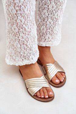 Kožené dámské pantofle Lewski Shoes 3682 zlaté 38