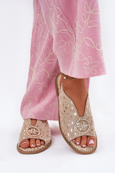 Kožené Sandály Na Plochém Podpatku S Ozdobou S.Barski KV51-094 Zlaté 39