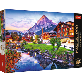 Puzzle Premium 1000 dílků - Photo Odyssey: Alpská vesnice, Švýcarsko