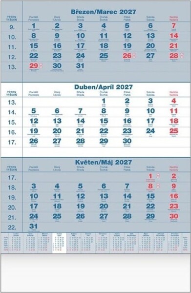 Tříměsíční kalendář 2027 - nástěnný kalendář