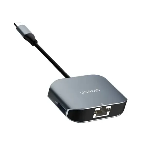 USAMS US-SJ146 šedá / Adaptér / USB-C - USB 3.0 + RJ45 / Gigabit Ethernet (TCSJ14601)