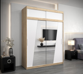 Šatní skříň Abi R0 s nástavcem Barva korpusu: Dub Sonoma, Rozměry: 150 cm, Dveře: Bílá