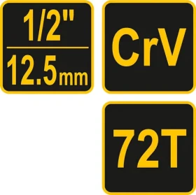 Vorel Ráčna 1/2" 250 mm vyhnutá žluto-černá / Ráčna / 72 zubů / CrV ocel / poplastovaná (TO-53577)