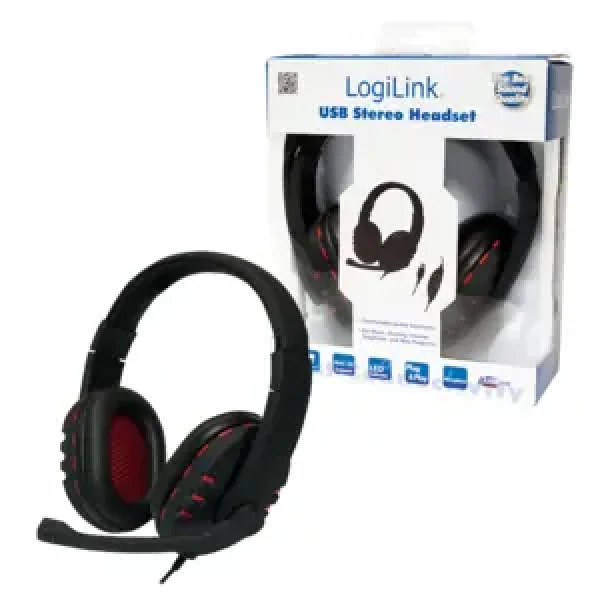 LogiLink Headset Stereo USB černá, červená / Headset / S mikrofonem / 32 ? / USB / kabel 2 m (HS0033)