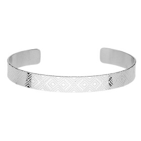 Pevný bangles náramek Mabel - chirurgická ocel, aztécký geometrický vzor, Stříbrná