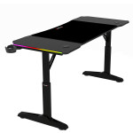 Pevný herní stůl 140x60cm, RGB LED, výběr výšky, melamin, carbon, LT-H1214 BK