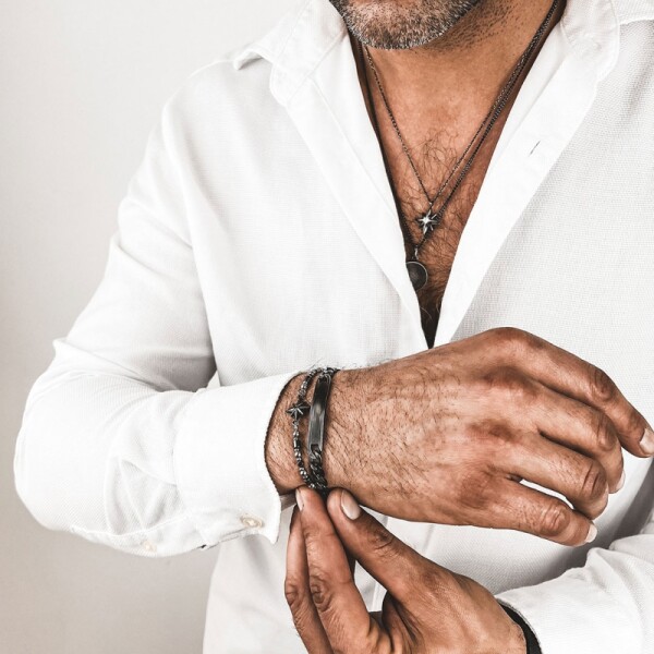 Inspirace 215 - Pánský set šperků - chirurgická ocel, kožené detaily, symbolika hvězd