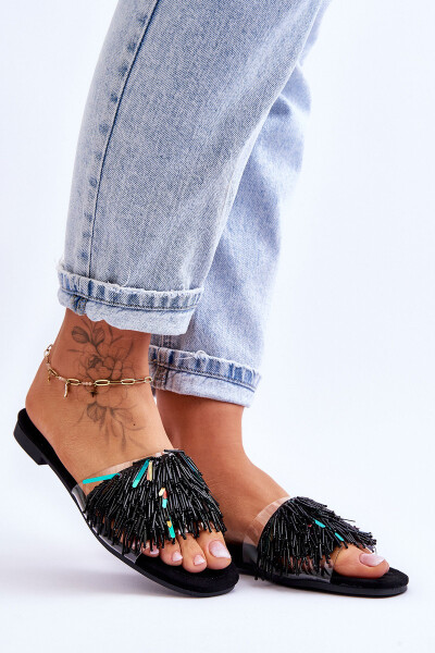 Dámské pantofle s módními ozdobami S.Barski KV-576-4 Černá 40