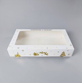 Dortisimo Vánoční krabice na cukroví bílo-zlatá nepromastitelná (35 x 20 x 6 cm)