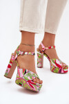Vzory Sandály Na Podpatku A Platformě Růžovo-Zelené Slaria 40
