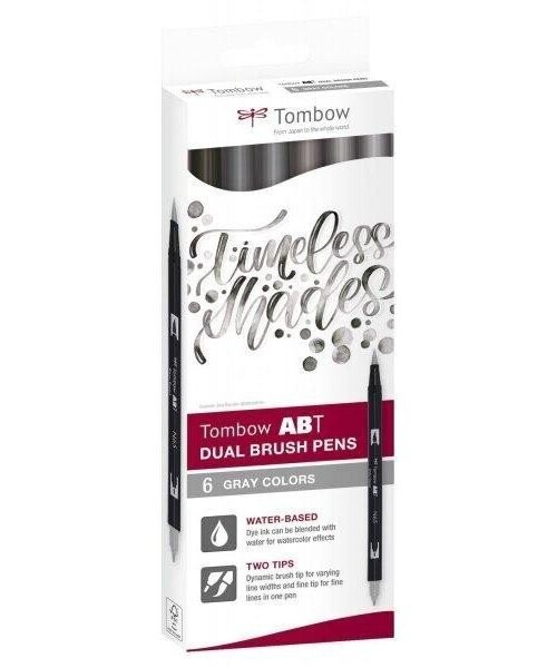 Tombow ABT Dual Pen Brush Sada oboustranných štětcových fixů - Grey colours 6 ks