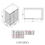 CERANO - Sprchový kout Lantono - pravá - 8 mm - Soft-Close - černá matná, mléčné sklo - 140x70 - posuvný CER-665473
