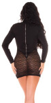 Sexy mini šaty KouCla s vysokým výstřihem a krajkou black S