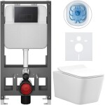 CERANO - Kompletní WC set Basic/Forte - bílá lesklá - WC tlačítko Modulo/Černá - volně stojící - předstěnová instalace - 51x36 CER-8050BD86142