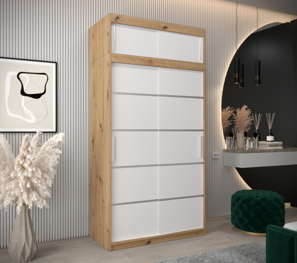 Šatní skříň Abi V1 s nástavcem Barva korpusu: Dub artisan, Rozměry: 120 cm, Dveře: Bílá