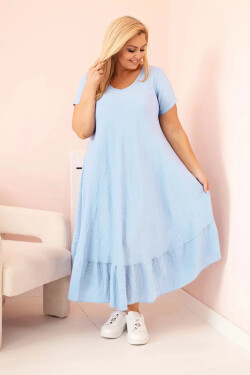 Dámské šaty plus size s krátkým rukávem a volánem z lehké viskózy modrá UNI